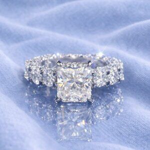5ct Radiant Cut Moissanite Engagement Ring | Passes Diamond Tester | 925 Silver